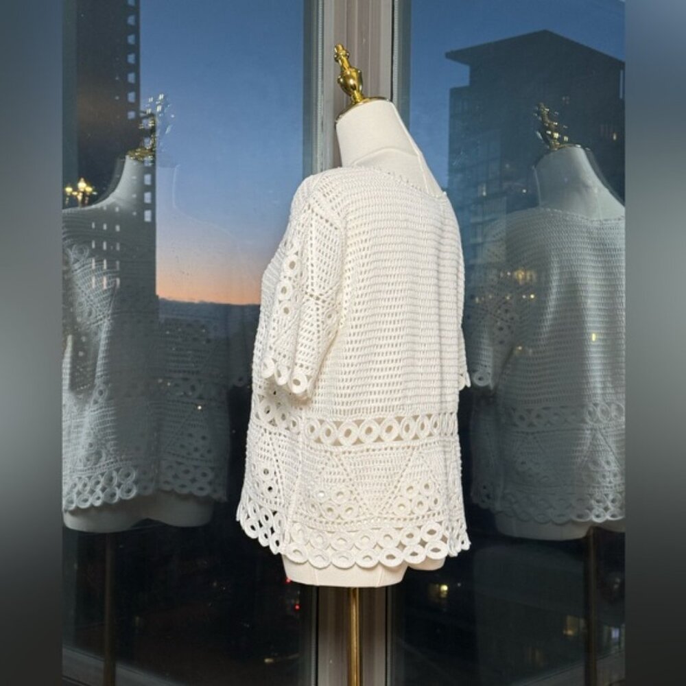 🆕 FARM Rio 🧿 NWT Crochet Sweater Tee, White, Sz M - Picture 5 of 13